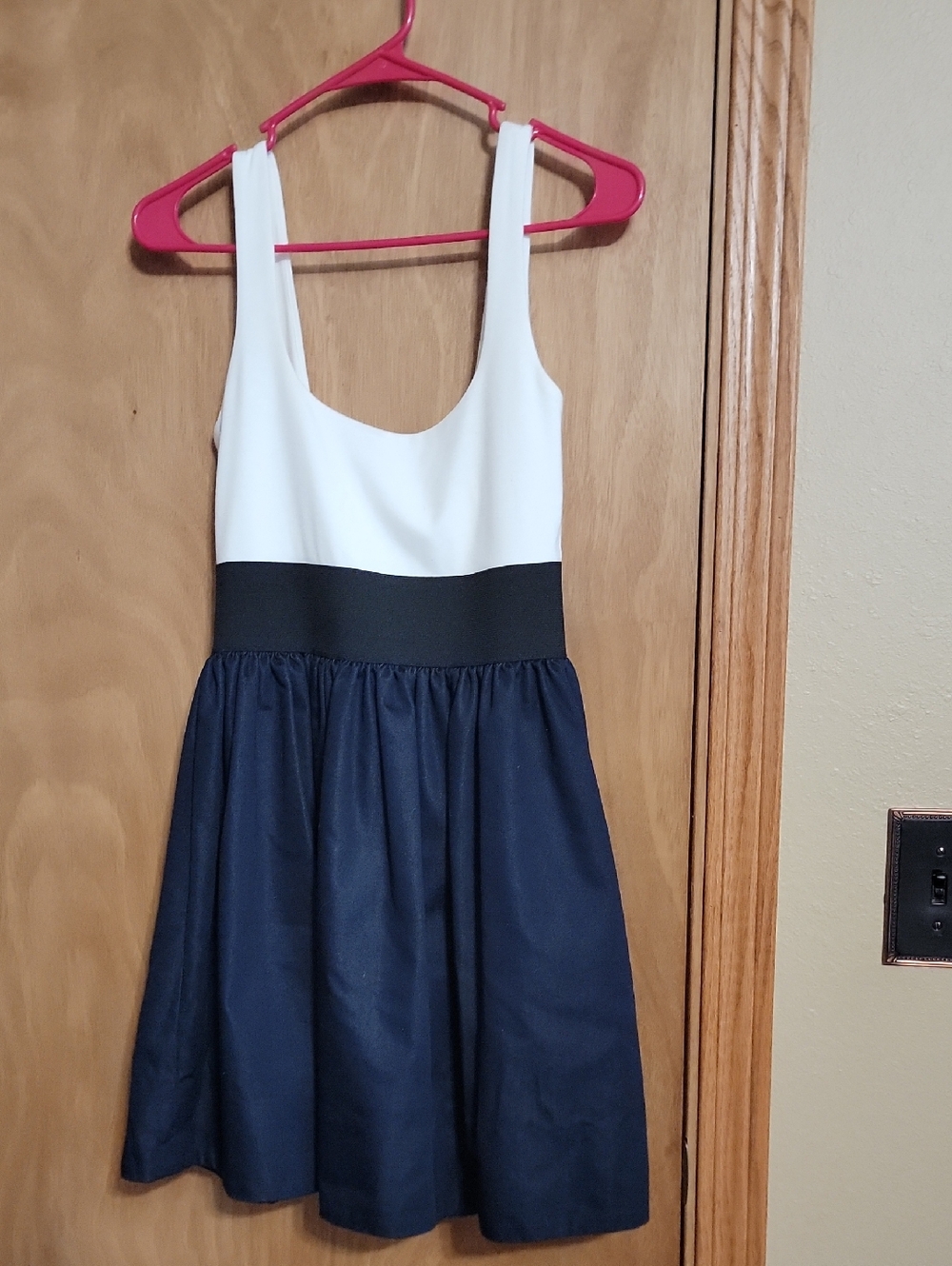 Aqua White, Black & Navy Midi Dress